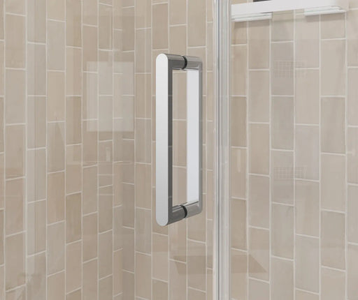 Manhattan 33-35 x 68 in. 6 mm Pivot Shower Door for Alcove Installation with Clear glass & Round Handle in Chrome - Plumbing Market