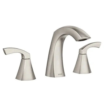 Moen Lindor Spot Resist Brushed Nickel Two-Handle High Arc Bathroom Faucet 84504SRN - Plumbing Market