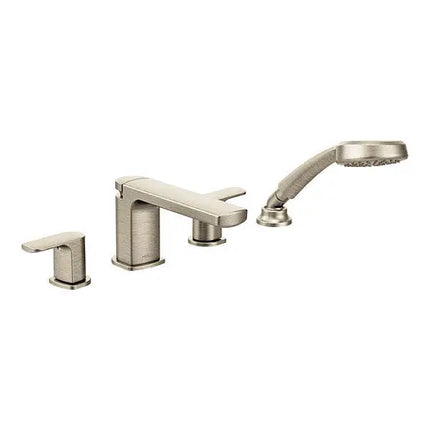 Moen Rizon Brushed Nickel Two-Handle Low Arc Roman Tub Faucet Includes Hand Shower T936BN - Plumbing Market