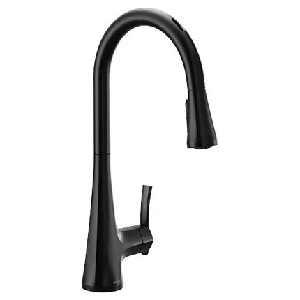 Moen Sinema Motion Control Smart Kitchen Faucet In Matte Black - One Handle High Arc Pulldown S7235EV2BL - Plumbing Market