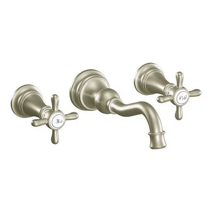 Moen Weymouth Brushed Nickel Two-Handle High Arc Wall Mount Bathroom Faucet TS42112BN - Plumbing Market