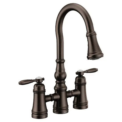 Moen Weymouth Oil Rubbed Bronze Two-Handle High Arc Pulldown Kitchen Faucet S73204ORB - Plumbing Market
