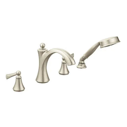 Moen Wynford Brushed Nickel Two-Handle Diverter Roman Tub Faucet Including Handheld Shower T654BN - Plumbing Market