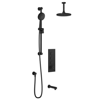 Kalia RoundOneTB3 (Valve Not Included) : AQUATONIK T/P Push-Button Shower System with Vertical Ceiling Arm Matte Black BF2067-160-001 - Plumbing Market