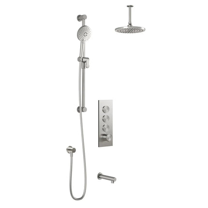 Kalia RoundOneTB3 : AQUATONIK T/P Push-Button Shower System with Vertical Ceiling Arm Pure Nickel PVD BF2066-125-001 - Plumbing Market