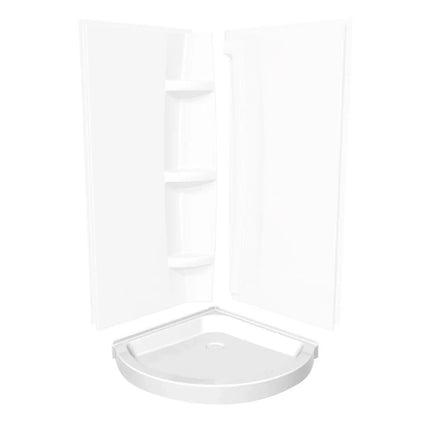 Round Base 36 3 in. 36 x 36 Acrylic Corner Left or Right Shower Base with Corner Drain in White - Plumbing Market