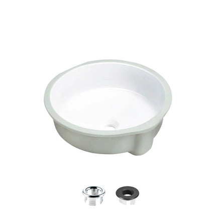 STYLISH 16 inch Round Undermount Ceramic Bathroom Sink with 2 Overflow Finishes P-207 - Plumbing Market