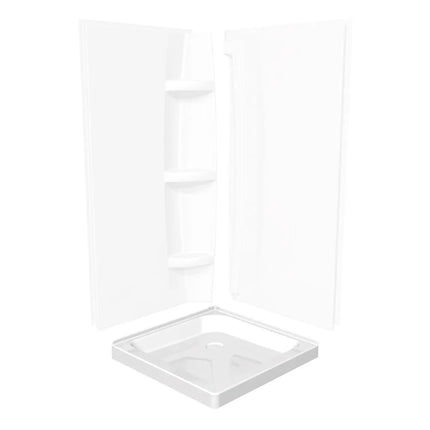 Square Base 36 3 in. 36 x 36 Acrylic Corner Left or Right Shower Base with Corner Drain in White - Plumbing Market
