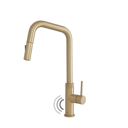 Stylish Single Handle Brushed Gold Pull Down Touchless Kitchen Faucet - Plumbing Market
