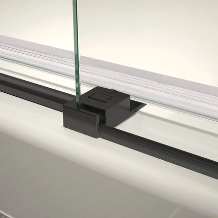 Vela 44 ½-47 x 78 ¾ in. 8mm Sliding Shower Door with Towel Bar for Alcove Installation with Clear glass in Matte Black and Brushed Gold - Plumbing Market