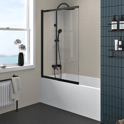 Zitta Bathtub screen Verdi alcove installation, 40", Pivoting and sliding, matte black frame and clear glass, Zitta collection DVR4000ESTA71 - Plumbing Market