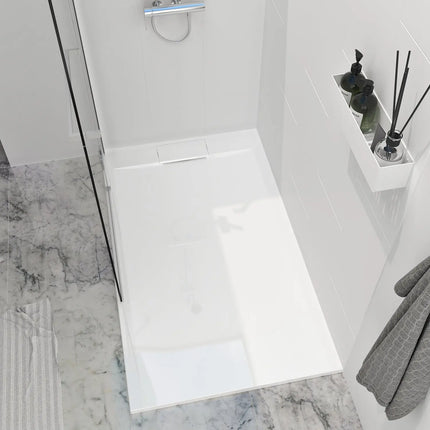 Zitta Shower base Liss 60 x 32, glossy white, in acrylic, alcove, drain on the right, with integrated decorative drain cover, Zitta collection B6032LREG1BUR - Plumbing Market