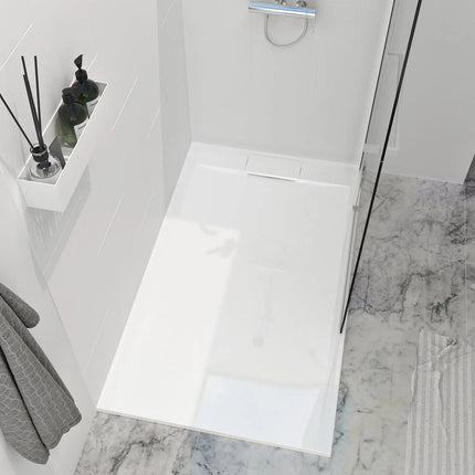 Zitta Shower base Liss 60 x 32, glossy white, in acrylic, wall on the right side, drain on the right side, with integrated decorative drain cover, Zitta collection B6032LREG1RI - Plumbing Market