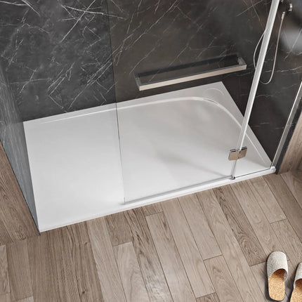 Zitta Shower base Moon 48 x 32, glossy white, in acrylic, alcove, drain on the right, with integrated decorative drain cover, Zitta collection B4832MREG1BUR - Plumbing Market