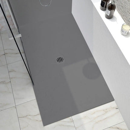 Zitta Shower base Slate 42 x 42, concrete grey, in stone powder, custom-made tile flange installation, installation plan required, central deco cover, Zitta collection B4242RCAT6JCU - Plumbing Market