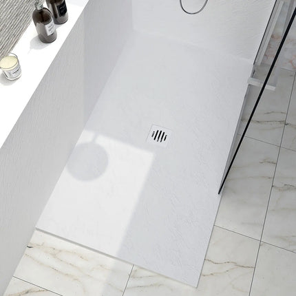 Zitta Shower base Slate 42 x 42, white, in stone powder, wall on the right side, central deco cover, Zitta collection B4242RCAT5JRI - Plumbing Market