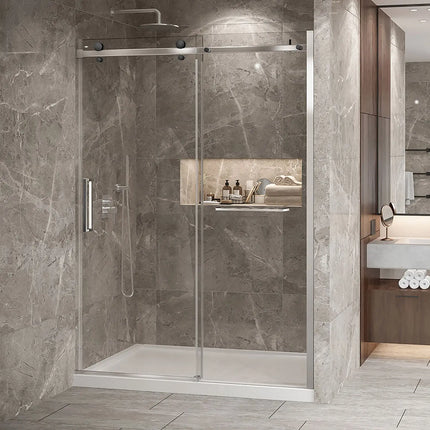 Zitta Shower door Bellini 2.0 in alcove, 60", towel bar included, sliding door, chrome frame and clear glass, Zitta collection DB26000ASTC21 - Plumbing Market