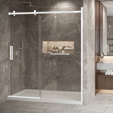 Zitta Shower door Bellini 2.0 in alcove, 72", towel bar inlcuded, sliding door, matte white frame and clear glass, Zitta collection DB27200ASTC11 - Plumbing Market