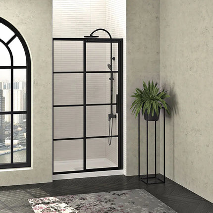 Zitta Shower door Mecanex in alcove, 48", Sliding, matte black frame and clear glass, Zitta collection DMC4800ASTH76 - Plumbing Market