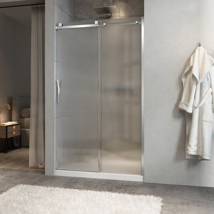 Zitta Shower door Minia alcove, 48", sliding, chrome frame and fluted glass, Zitta collection DMN4800ASTG23 - Plumbing Market