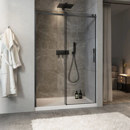 Zitta Shower door Minia alcove, 54", sliding, matte black frame and clear glass, Zitta collection DMN5400ASTC71 - Plumbing Market