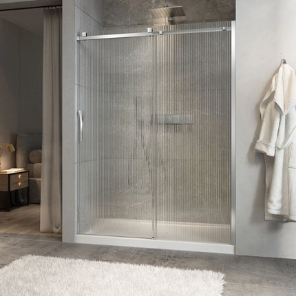 Zitta Shower door Minia alcove, 60", sliding, chrome frame and fluted glass, Zitta collection DMN6000ASTG23 - Plumbing Market
