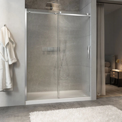 Zitta Shower door Minia alcove, 60", sliding, chrome frame and fluted glass, Zitta collection DMN6000ASTH23 - Plumbing Market