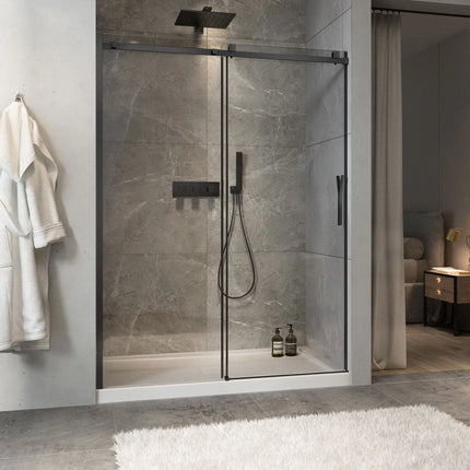 Zitta Shower door Minia alcove, 60", sliding, matte black frame and clear glass, Zitta collection DMN6000ASTC71 - Plumbing Market