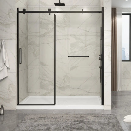 Zitta Shower door Piazza 2.0 in alcove, 72", towel bar inlcuded, sliding door, matte black frame and clear glass, Zitta collection DP27200ASTC71 - Plumbing Market