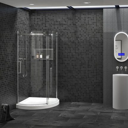 Zitta Shower door Piazza in a corner round, 36" x 36", sliding, chrome frame and clear glass, Zitta collection DPA3636NRDG21 - Plumbing Market