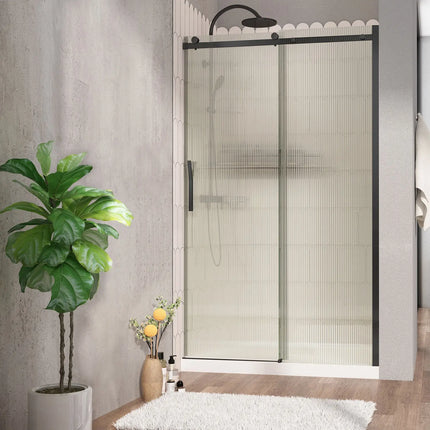 Zitta Shower door Vaia alcove, 48", sliding, matte black frame and fluted glass, Zitta collection DVI4800ASTG73 - Plumbing Market
