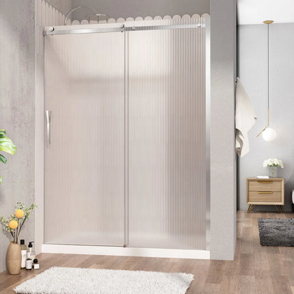 Zitta Shower door Vaia alcove, 60", sliding, chrome frame and fluted glass, Zitta collection DVI6000ASTG23 - Plumbing Market