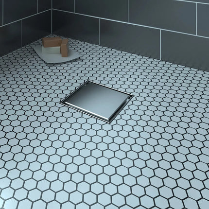 Zitta Square stainless steel grate 8" x 8" reversible, solid or to tile, for shower, Zitta collection AD0808CLB16 - Plumbing Market
