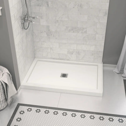 Zone Square Base 48 x 32 Acrylic Alcove or Corner Shower Base in White with Center Drain - Plumbing Market