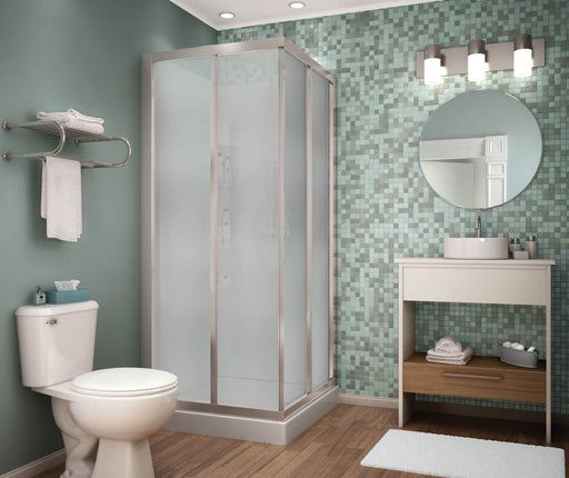 Maax 32 Mediterranean III 32 x 32 Polystyrene Center Drain Shower Kit in White with Mistelite glass in Chrome 105605-000-129-104 - Plumbing Market