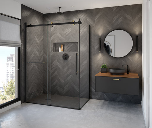 Fossil Base 6036 Natural Stone Alcove or Corner Shower Base with End Drain in Graphite - Plumbing Market