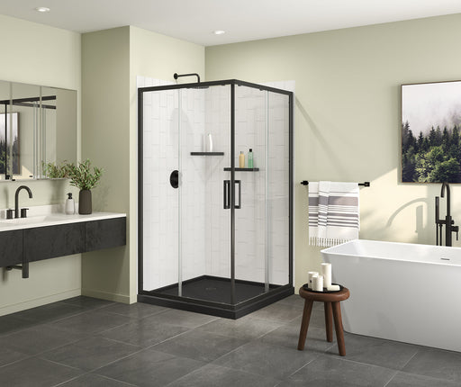 Roka 4242 Acrylic Corner Shower Base with Corner Drain in Black - Plumbing Market