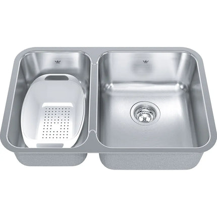 Kindred Steel Queen 26.87" x 17.75" Double Bowl Undermount 20 Gauge Kitchen Sink Stainless Steel QCUA1827L-8 Kindred