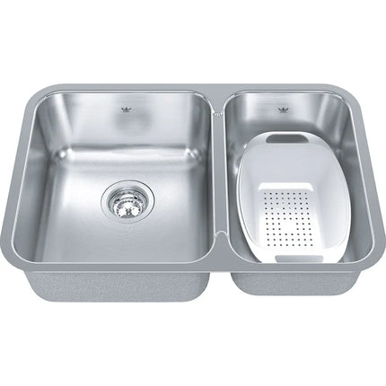 Kindred Steel Queen 26.86" x 17.75" Double Bowl Undermount 20 Gauge Kitchen Sink Colander Included Stainless Steel QCUA1827R-8 Kindred
