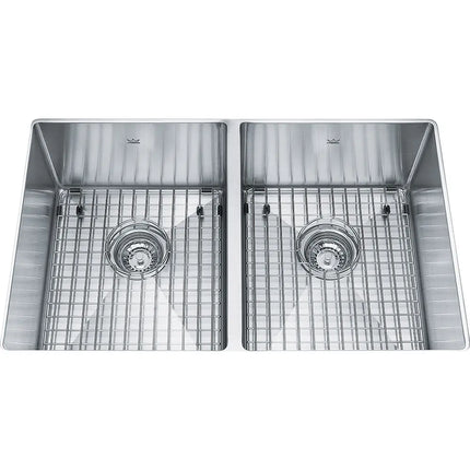 Kindred 29" x 18" Double Bowl 18 Gauge Undermount Sink With Bottom Grids Stainless Steel KCUD30-9-10BG Kindred