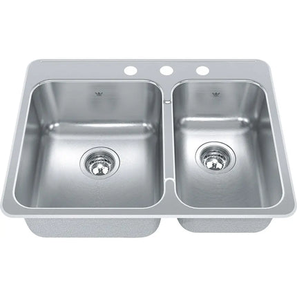 Kindred 27.25" x 20.56" 3-hole Double Bowl Drop-in Kitchen Sink Stainless Steel QCLA2027R-8-3 Kindred