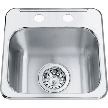Kindred Steel Queen 13.63" x 13.63" Stainless Steel 20 Gauge Single Bowl Drop-In 2-Hole Bar Sink QSL1313-6-2 Kindred