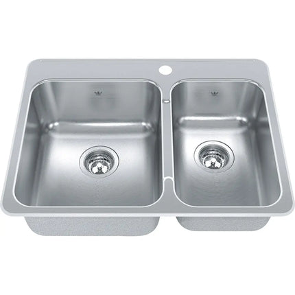 Kindred 27.25" x 20.56" 1-Hole Double Bowl Drop-in 20 Gauge Kitchen Sink Stainless Steel QCLA2027R-8-1 Kindred