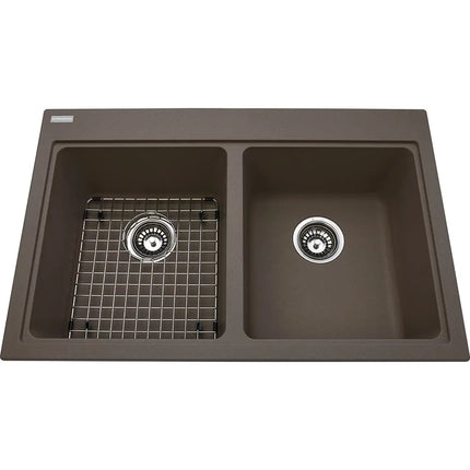 Kindred Mythos 31.56" x 20.5" Double Bowl Drop-in Granite Sink With Bottom Grid and Waste Kit Granite Storm KGDL2031-8SM Kindred