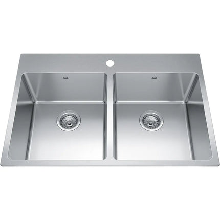 Kindred Brookmore 32.87" x 22" Double Bowl Single Hole Drop-in Kitchen Sink Stainless Steel BDL2233-9-1 Kindred