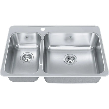 Kindred Steel Queen 31.25" x 30.5" 1-Hole Double Bowl Drop-in 20 Gauge Kitchen Sink Stainless Steel QCLA2031L-8-1 Kindred
