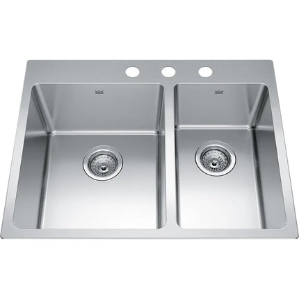 Kindred Brookmore 27" x 21" Drop in 3 Faucet Hole Double Bowl Stainless Steel Kitchen Sink BCL2127R-9-3 Kindred