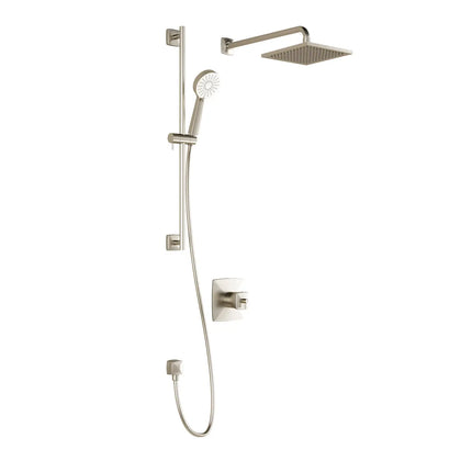 Kalia UMANI TCD1 AQUATONIK T/P Coaxial Shower System with 8" Square Shower Head, Round Hand Shower and Wall Arm Brushed Nickel PVD Kalia