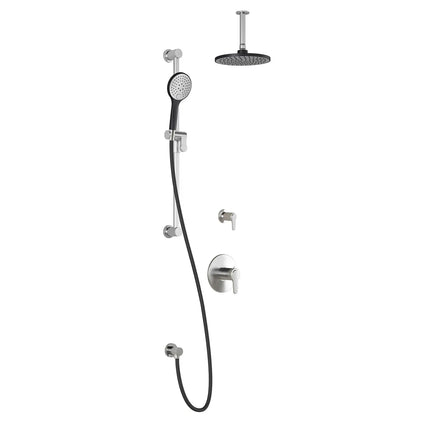 Kalia KONTOUR TD2 AQUATONIK T/P Shower Kit System with Vertical Ceiling Arm and 8" Round Rain Shower Head- Black/Chrome Kalia