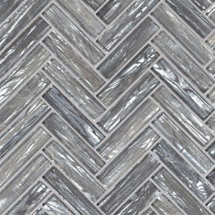 MSI SURFACES SHIMMERING SILVER HERRINGBONE TILE (Sold Per Box) SMOT-GLS-SHISLV8MM MSI Surfaces